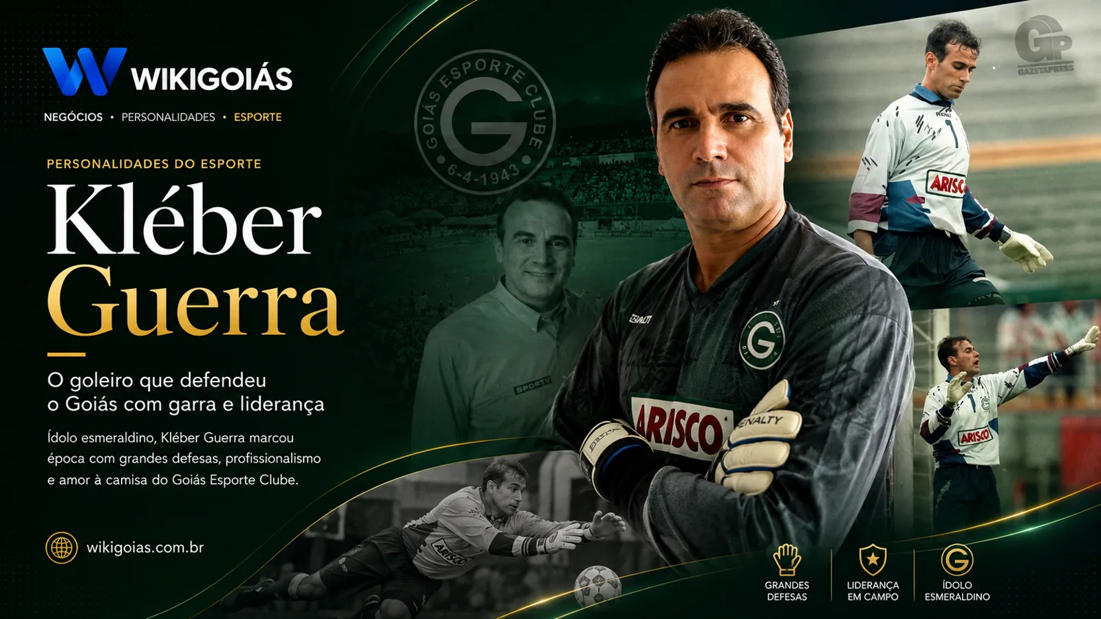 Kléber Guerra em arte editorial sobre sua carreira no gol