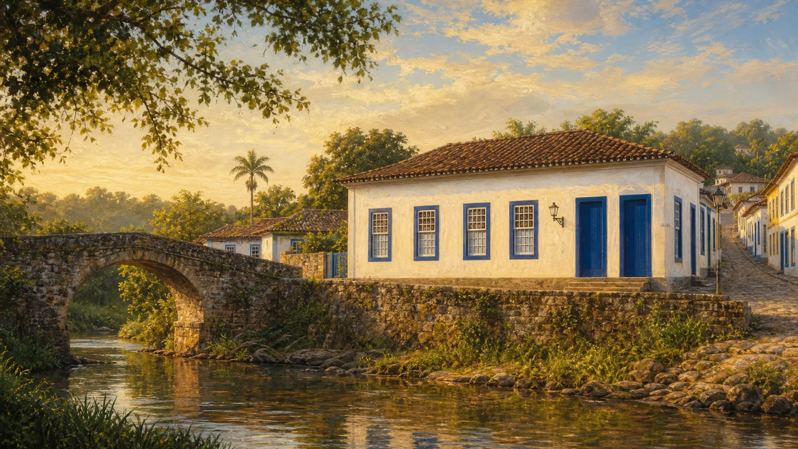 Casa de Cora Coralina na Cidade de Goiás, junto ao Rio Vermelho — ilustração editorial WikiGoiás