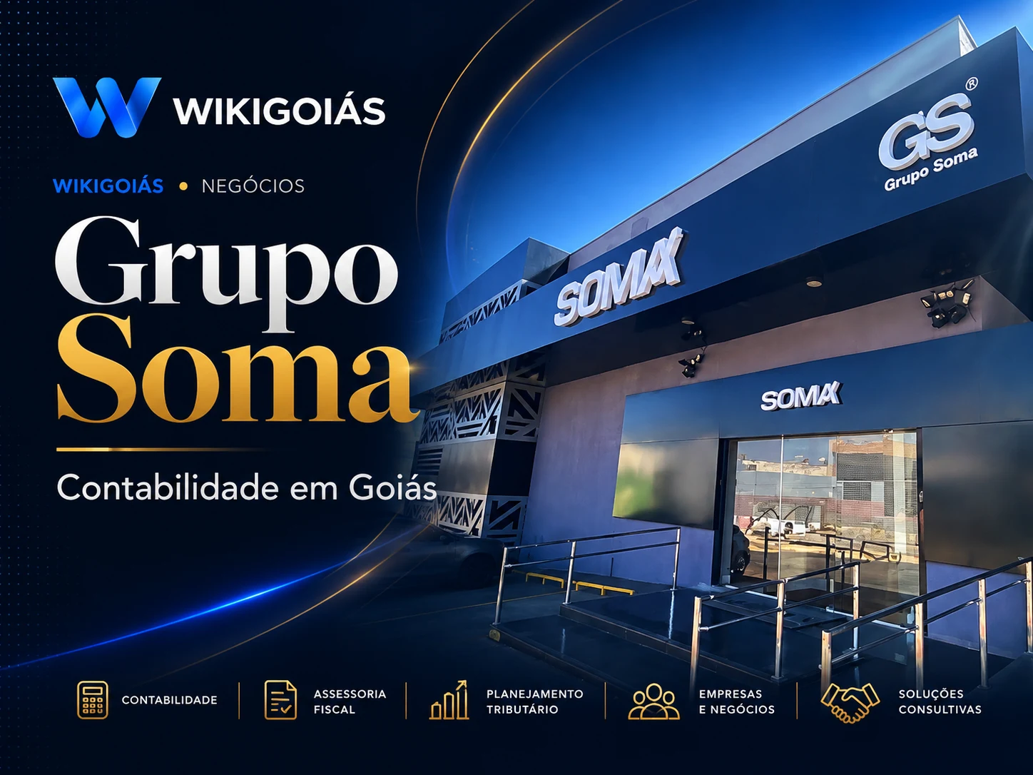 Grupo Soma Contabilidade em Goiânia: fachada real em banner do WikiGoiás
